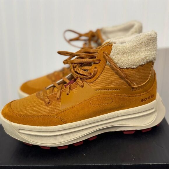 Sorel x Calia ONA 503 Mid Cozy Womens 7 Canyon Gold Waterproof Sneaker Boots NIB - Picture 1 of 9